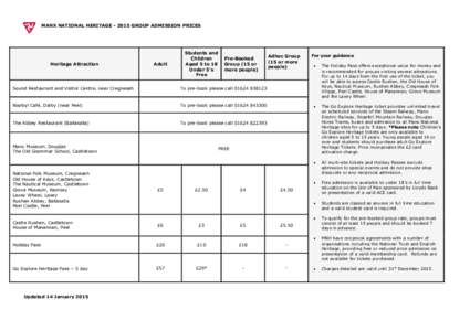 MANX NATIONAL HERITAGEGROUP ADMISSION PRICES  Heritage Attraction Adult