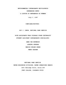 ENVIRONMENTAL CONTAMINANTS ENCYCLOPEDIA REFERENCES ENTRY A LISTING OF REFERENCES BY NUMBER July 1, 1997  COMPILERS/EDITORS: