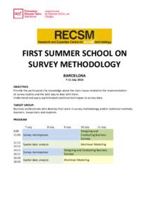 FIRST SUMMER SCHOOL ON SURVEY METHODOLOGY