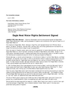 For immediate release: June 2, 2006 For more information, contact: Craig Roepke, Water Projects Bureau Chief Interstate Stream Commission[removed]