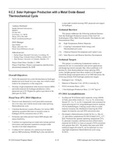 Solar Hydrogen Production with a Metal Oxide-Based Thermochemical Cycle - DOE Hydrogen and Fuel Cells Program FY 2014 Annual Progress Report