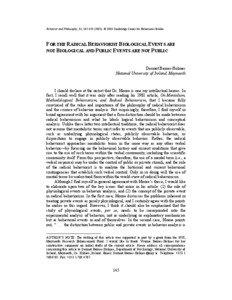 Behavior and Philosophy, 31, [removed]). © 2003 Cambridge Center for Behavioral Studies  FOR THE RADICAL BEHAVIORIST BIOLOGICAL EVENTS ARE