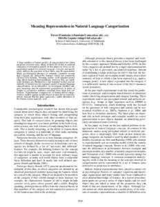 Meaning Representation in Natural Language Categorization Trevor Fountain () and Mirella Lapata () School of Informatics, University of Edinburgh 10 Crichton Street, Edinburgh EH8 