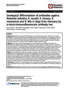 Serological differentiation of antibodies against Rickettsia helvetica, R. raoultii, R. slovaca, R. monacensis and R. felis in dogs from Germany by a micro-immunofluorescent antibody test