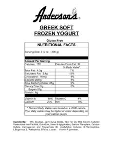 GREEK SOFT FROZEN YOGURT Gluten Free NUTRITIONAL FACTS Serving Size: 3 ½ ozg)