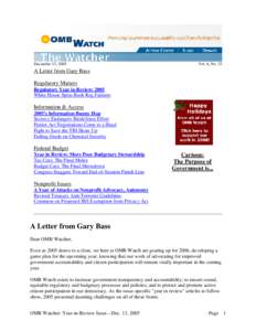 December 13, 2005  Vol. 6, No. 25 A Letter from Gary Bass Regulatory Matters