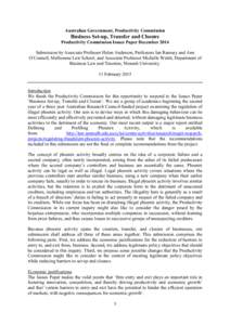 Submission 1 - Professor Helen Anderson, Ian Ramsay and Ann O’Connell, Melbourne Law School, and Associate Professor Michelle Welsh, Department of Business Law and Taxation, Monash University - Business Set-up, Transfe