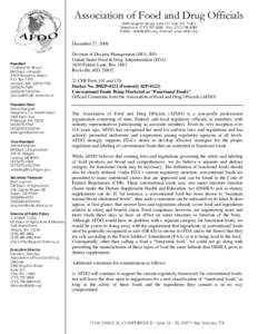 Association of Food and Drug Officials 2550 Kingston Road, Suite 311 York, PA[removed]Telephone[removed]Fax[removed]E-Mail: [removed] Internet: www.afdo.org  December 27, 2006