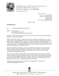 Please Respond to: Peter Jiang, Ph.D. Bureau of Entomology and Pest Control 1203 Governor’s Square Blvd, Suite 300 Magnolia Center I Tallahassee, FL 32301