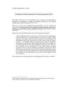 [US FCC IB Docket NoComments from the International Civil Aviation Organization (ICAO) FCC Public Notice DAspecifically invites comment on recommendations submitted by LightSquared to address the prob