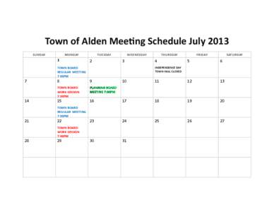 Town of Alden Meeting Schedule July 2013 SUNDAY MONDAY  1
