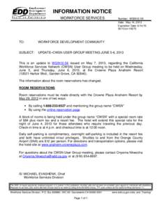 INFORMATION NOTICE WORKFORCE SERVICES Number: WSIN12-59 Date: May 14, 2013 Expiration Date: [removed]