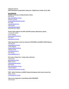 2010 Tribal/State Transportation Conference Volunteer Task List