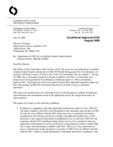 O Comptroller of the Currency Administrator of National Banks Northeastern District Office  340 Madison Avenue, 5th Floor