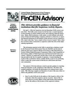 Superceded - Click here for updated form/instructions.  United States Department of the Treasury Financial Crimes Enforcement Network  FinCEN Advisory