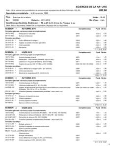 SCIENCES DE LA NATURE Note : La 3e colonne de la pondération ne concerne que le programme de Soins Infirmiers (180.A0[removed]B0 Approbation ministérielle : le 26 novembre 1998 ; Titre : Sciences de la nature