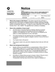 REVISED Apportionment of Elimination of Hazards Relating to Railway-Highway Crossings Program Funds
