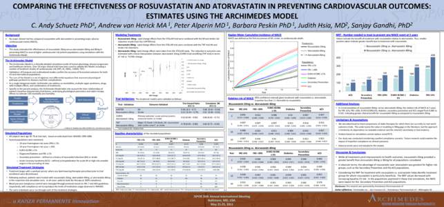 COMPARING THE EFFECTIVENESS OF ROSUVASTATIN AND ATORVASTATIN IN PREVENTING CARDIOVASCULAR OUTCOMES: ESTIMATES USING THE ARCHIMEDES MODEL C. Andy Schuetz 1 PhD ,
