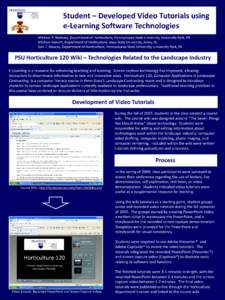 Student – Developed Video Tutorials using e-Learning Software Technologies Michael R. Mohney, Department of Horticulture, Pennsylvania State University, University Park, PA Michael Reinert, Department of Horticulture, 