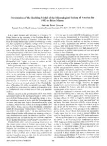 American Mineralogist, Volume 79, pages, 1994  Presentationof the Roebling Medal of the Mineralogical Society of America for 1993 to Brian Mason Srumr Ross Tlvr,on ResearchSchool of Earth Sciences,Australian Nati