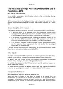 The Individual Savings Account (Amendment) (No. 2) Regulations 2012 Tax Information and Impact Note