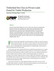 Timberland Site Class on Private Lands Zoned for Timber Production