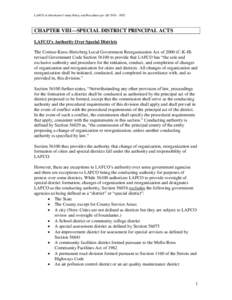 LAFCO of Mendocino County Policy and Procedures per AB 2838—2002  CHAPTER VIII—SPECIAL DISTRICT PRINCIPAL ACTS LAFCO’s Authority Over Special Districts The Cortese-Knox-Hertzberg Local Government Reorganization Act