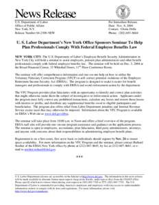 News Release U.S. Department of Labor Office of Public Affairs New York, N.Y. Release Number[removed]NEW