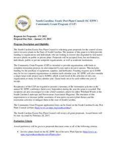 South Carolina- Exotic Pest Plant Council (SC-EPPC) Community Grant Program (CGP) Requests for Proposals—FY 2015 Proposal Due Date – January 15, 2015 Program Description and Eligibility