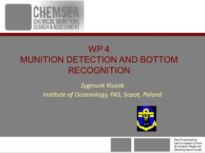 WP 4 MUNITION DETECTION AND BOTTOM RECOGNITION Zygmunt Klusek Institute of Oceanology, PAS, Sopot, Poland