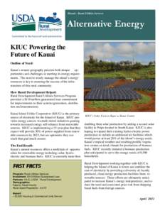 Hawaii - Rural Utilities Services  Alternative Energy KIUC Powering the Future of Kauai Outline of Need: