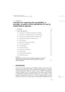 © World Health Organization WHO Technical Report Series, No. 917, 2003 Annex 4 Procedure for assessing the acceptability, in principle, of quality control laboratories for use by