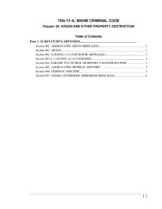 Title 17-A: MAINE CRIMINAL CODE Chapter 33: ARSON AND OTHER PROPERTY DESTRUCTION Table of Contents Part 2. SUBSTANTIVE OFFENSES....................................................................... Section 801. AGGRAVAT