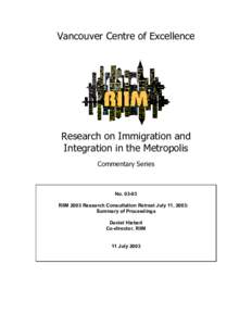 Vancouver Centre of Excellence  Research on Immigration and Integration in the Metropolis Commentary Series