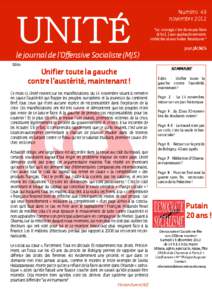 UNITÉ le journal de l’Offensive Socialiste (MJS) Edito Unifier toute la gauche contre l’austérité, maintenant !