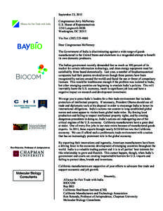 September 23, 2013 Congressman Jerry McNerney U.S. House of Representatives 1210 Longworth HOB Washington, DC[removed]Via Fax: ([removed]
