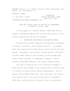 PRESENT: Kinser, C.J., Lemons, Millette, Mims, McClanahan, and Powell, JJ., and Koontz, S.J. PHILLIP D. WEBB OPINION BY JUSTICE WILLIAM C. MIMS January 10, 2014