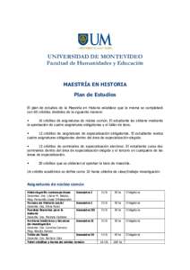 UNIVERSIDAD DE MONTEVIDEO Facultad de Humanidades y Educación MAESTRÍA EN HISTORIA Plan de Estudios El plan de estudios de la Maestría en Historia establece que la misma se completará