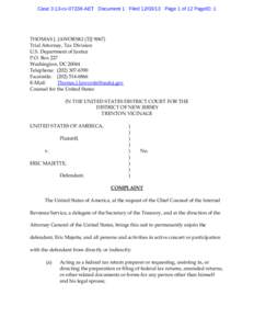 Case 3:13-cv[removed]AET Document 1 Filed[removed]Page 1 of 12 PageID: 1  THOMAS J. JAWORSKI (TJJ[removed]Trial Attorney, Tax Division U.S. Department of Justice P.O. Box 227