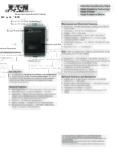 Submittal Specification Sheet Eaton Innovative Technology® Model PTX048 Surge Protective Device  Mechanical and Electrical Features