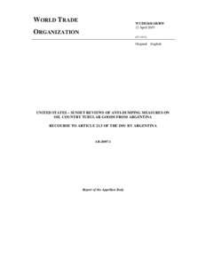 World Trade Organization / International trade / United States trade policy / Zeroing / Dispute resolution / Trade policy / Dumping / Appellate Body / Dispute Settlement Body / Uruguay Round / Countervailing duties / Agreement on the Application of Sanitary and Phytosanitary Measures