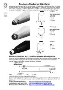 Anschluss-Stecker bei Mikrofonen - Stecker Tuchel und XLR klein gross DIN Steckerbelegung Pin Pinbelegung