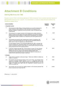 Attachment B Conditions Gaming Machines Act 1992 Pursuant to section 27AA(1) of the Gaming Machines Act 1992, the following licence conditions have been imposed on gaming machine licences as from 1 July[removed]Any contrav