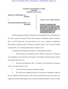 Case 2:14-cv[removed]JAR-TJJ Document 31 Filed[removed]Page 1 of 2  UNITED STATES DISTRICT COURT FOR THE DISTRICT OF KANSAS HORACE B. EDWARDS, et al.