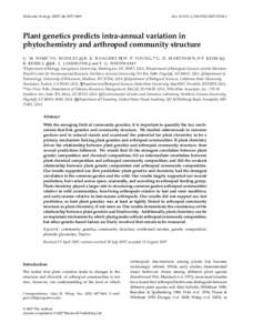Molecular Ecology, 5057–5069  doi: j.1365-294Xx Plant genetics predicts intra-annual variation in phytochemistry and arthropod community structure