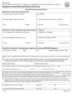 State of Illinois Illinois Commerce Commission 527 E. Capitol Avenue, Springfield, IL[removed]4654 Fax[removed]Equipment Lease Motorized (Power) Units Only Read Attached Instructions Carefully!! Identification