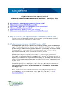 Supplemental Seasonal Influenza Vaccine