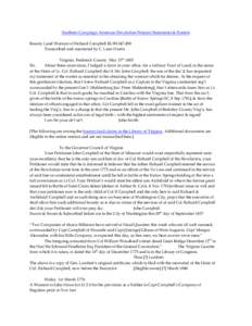 Southern Campaign American Revolution Pension Statements & Rosters Bounty Land Warrant of Richard Campbell BLWt347-450 Transcribed and annotated by C. Leon Harris Virginia, Frederick County May 15th 1805 Sir, About three