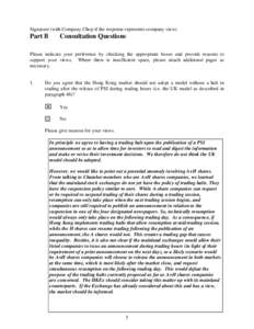 Signature (with Company Chop if the response represents company view)  Part B Consultation Questions