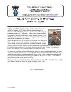 U.S. ARMY SPECIAL FORCES  COMMAND (AIRBORNE)  BIOGRAPHICAL SKETCH  U.S. ARMY SPECIAL OPERATIONS COMMAND PUBLIC AFFAIRS OFFICE FORT BRAGG, NC432­http://news.soc.mil 